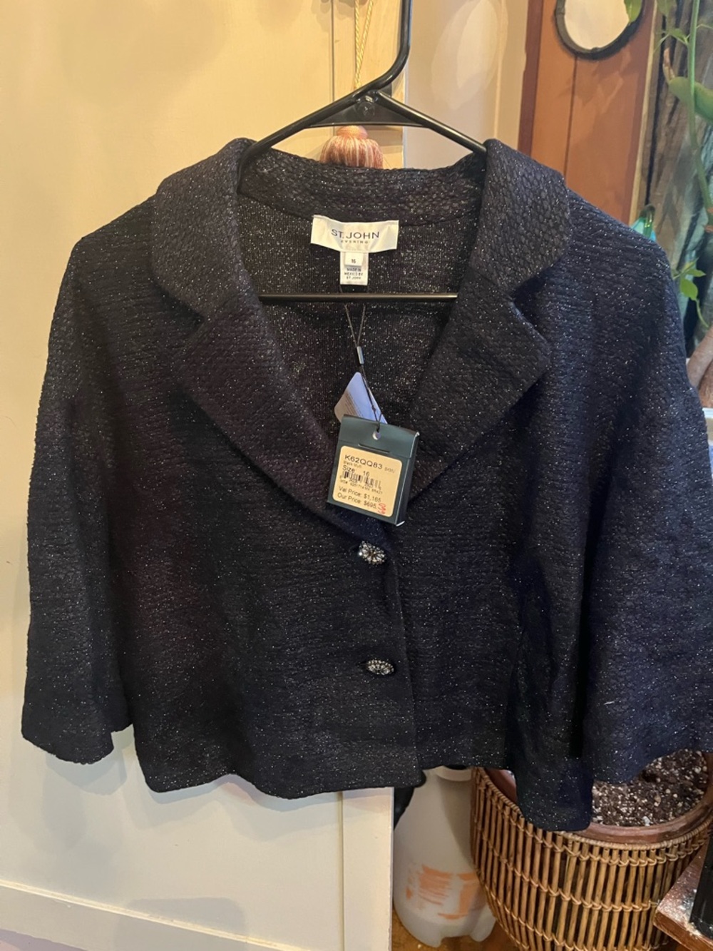 St. John Black Metallic Evening Knit Jacket